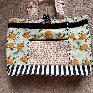 Plunder Yellow Floral Tote Bag with Black & White Eclectic Accent details